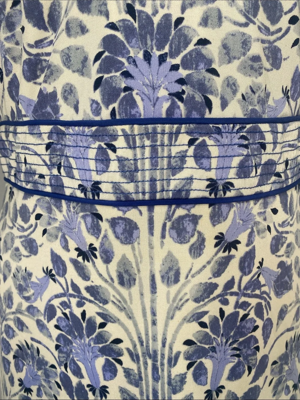 Tory Burch Blue and White Floral V-Neck Midi Dress